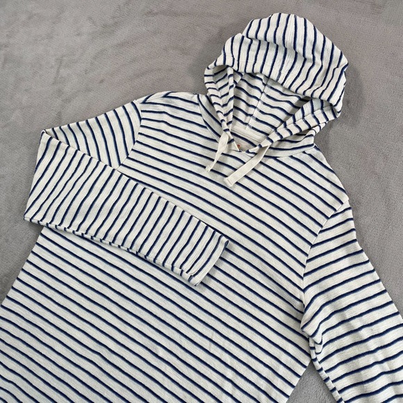 Marine Layer Pullover Hoodie in Natural Navy Stripes Men M/L Terry Cloth NWOT